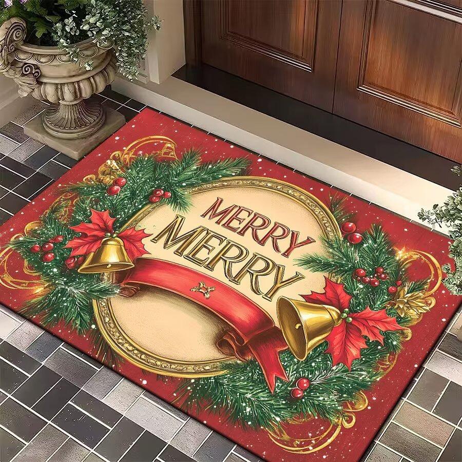Christmas Snowman Pattern Carpet Floor and Door Pads Non Slip Soft Modern Style Living Room Entrance Bedroom Foot Mat Decoration