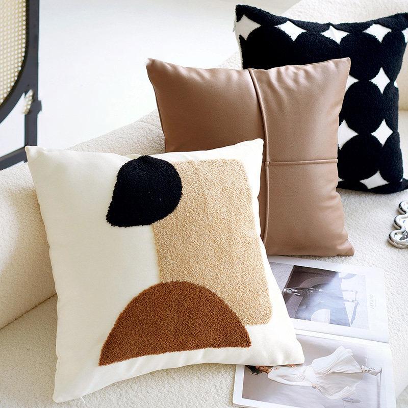 Neutral Earth Tone Abstract Throw Pillow Covers - Tufted & Textured Cushions for Couch & Home Decor Throw Pillow Customizable