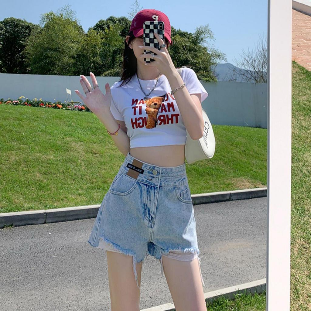 2023 Women's Korean-Style High-Waist Denim Shorts: A-line, Slimming, Wide-Leg, Frayed Hem