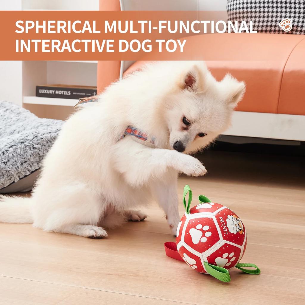 Dog Soccer Balls Toy with Sraps Halloween Christmas Gift for Pets Puppy Birthday Toy Interactive Toys for Tug of War Water Toys