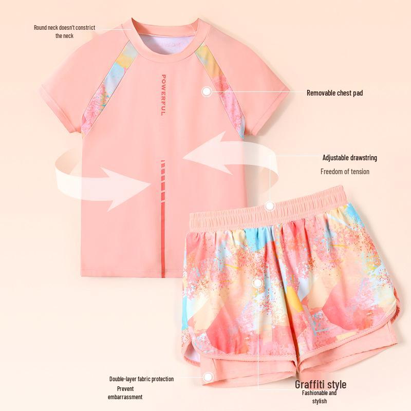 2025 New Style Girls' Swimsuit Set for Junior High Students