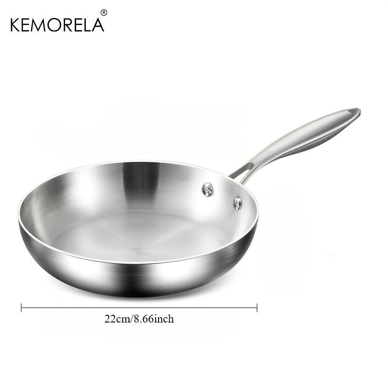 KEMORELA 316 Stainless Steel Frying Pan, Mirror Polished Design,Three-Layer Stainless Steel Multiple Sizes for Induction Cookers
