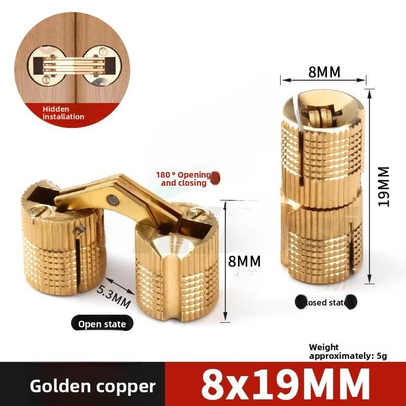 2pcs 8-18mm Copper Brass Door Hinges Cylindrical Hidden Cabinet Concealed Invisible Furniture Barrel Hinge For Hardware Gift Box