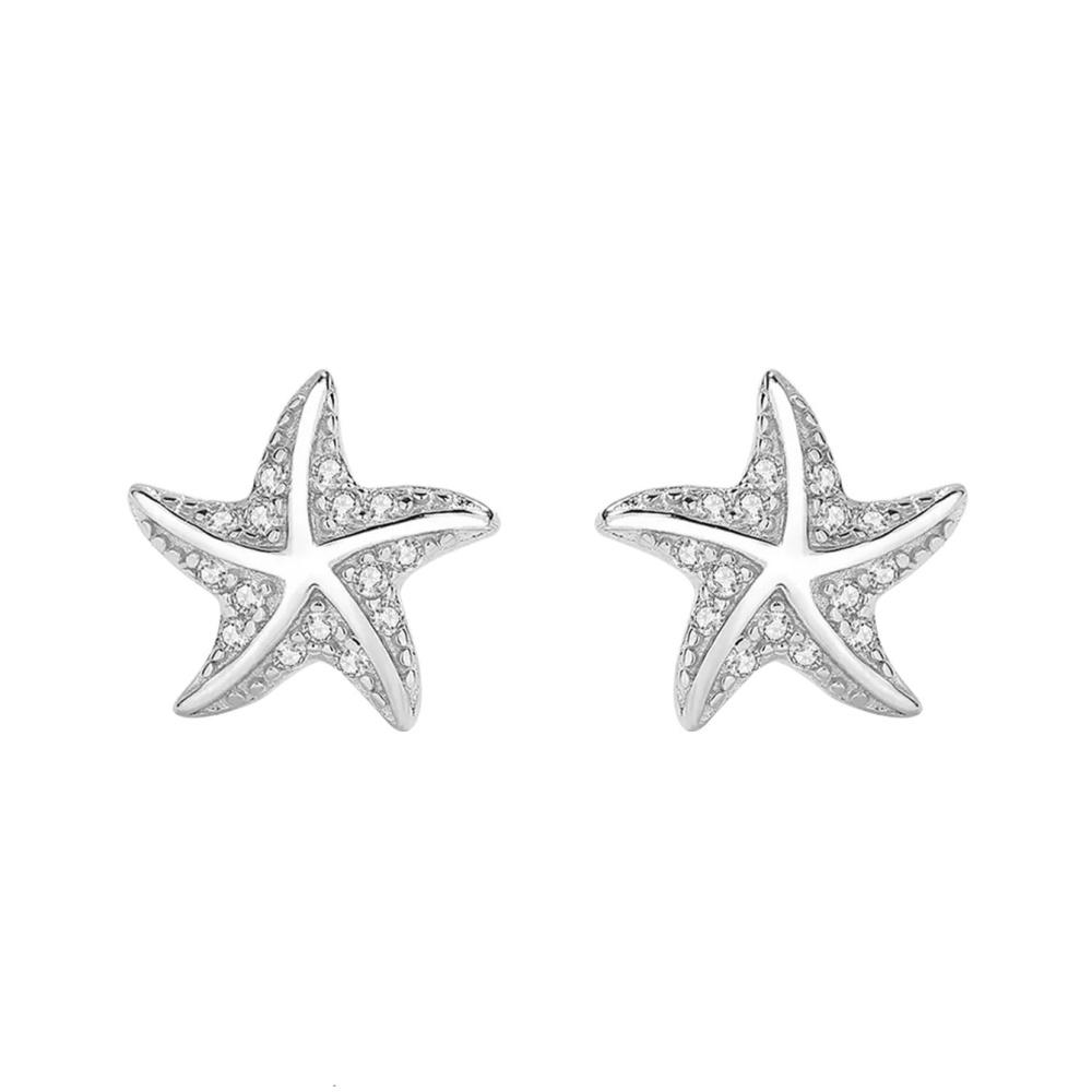 White Starfish Moissanite Stud Earrings Round Cut 925 Sterling Silver Earring