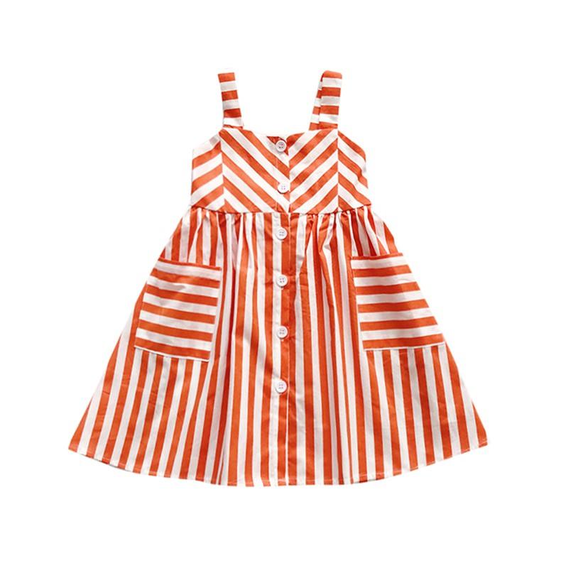 

Платье для девочек Детское платье Детское платье-комбинация Летний сарафан на пуговицах Полосатое платье без рукавов 130