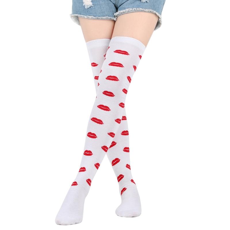 Valentines Day Over Knee Long Socks Cute Lip Heart Love Pattern Thigh High Stockings for Women Parties and Casual Wear