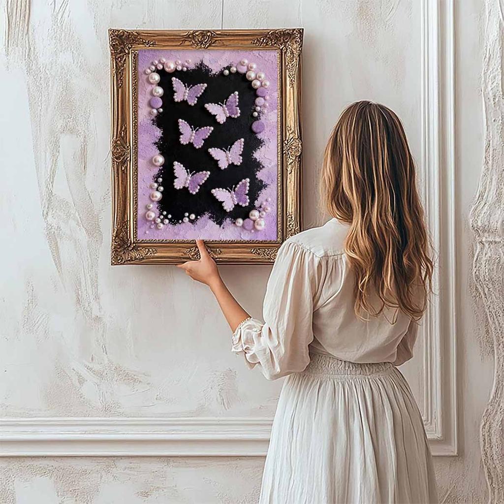 Kristall Perlen Malerei 5D DIY Rahmen Dekoration Malerei Lila Schmetterling Haus Wand Dekoration Transparente Perlen Edelstein Malerei Bild Kunsthandwerk