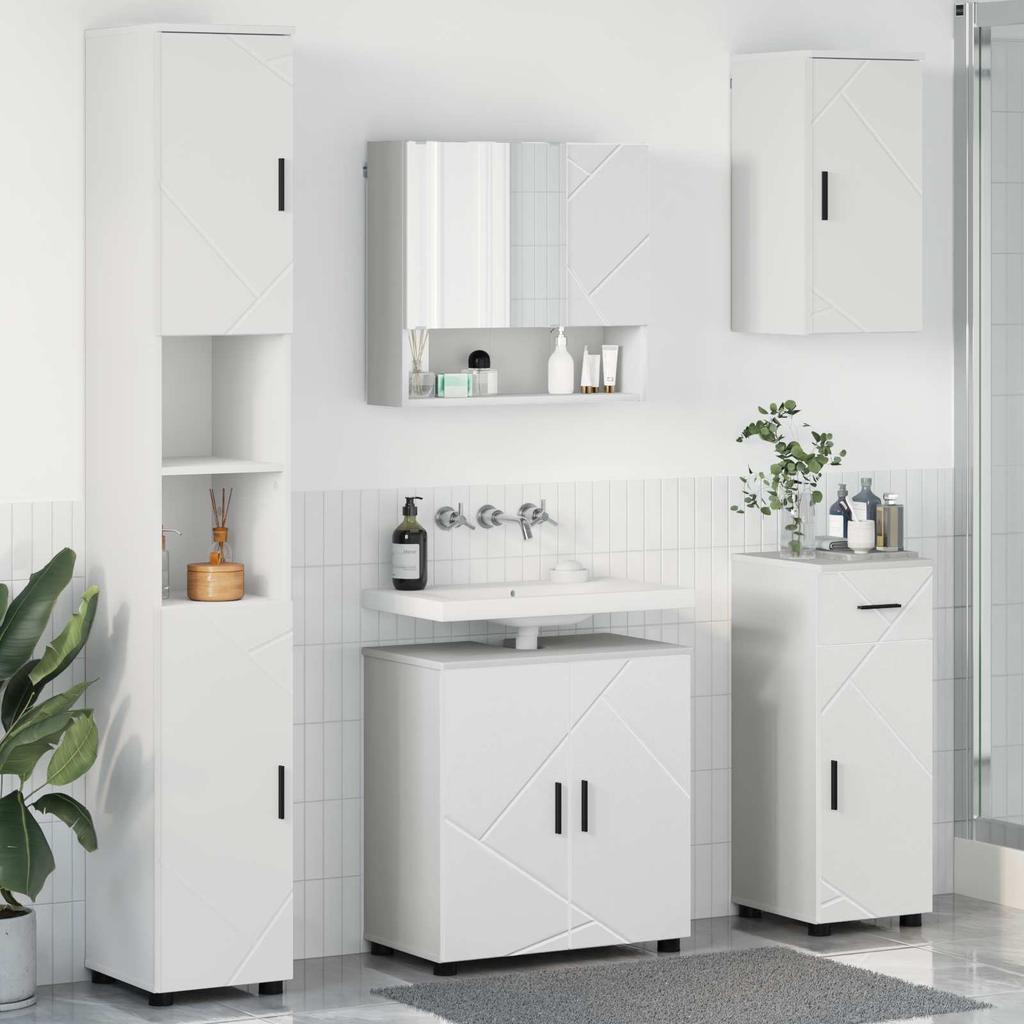 Bathroom Furniture Set with Door 5 Pcs White Engineered Wood & Metal