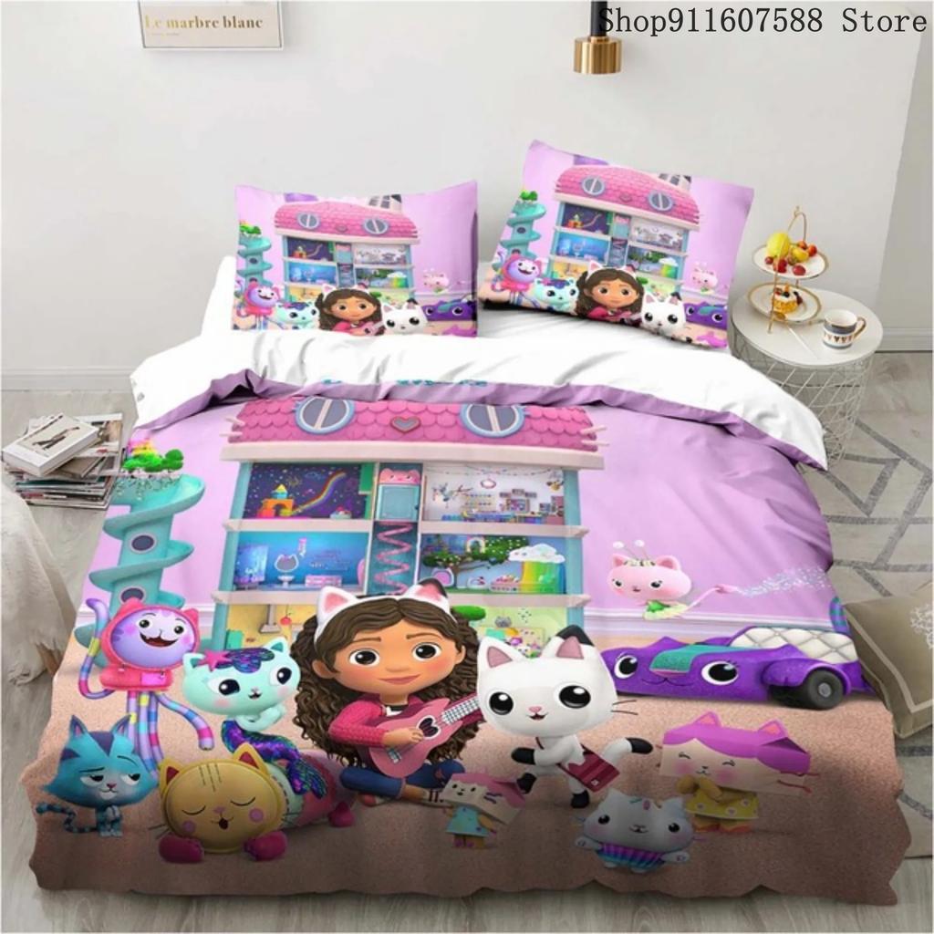 Comforter Gabby'S Dollhouse Kawaii Bedding Set For Bedroom Soft Modern S Comefortable Kids And