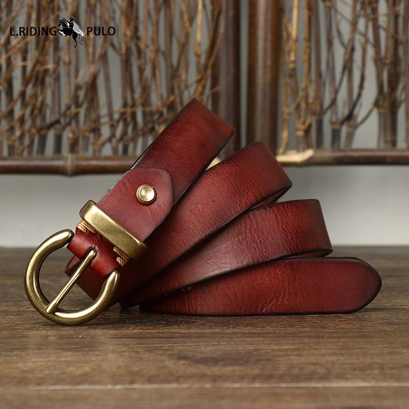 Retro Korean Style Fashion All-match Women's Belt Ladies Copper Buckle Genuine Leather Cowhide Jeans Belt Female