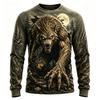 Men's Long Sleeve T-Shirt Werewolf Full Moon 3D Print Gothic Horror Crew Neck Casual Top