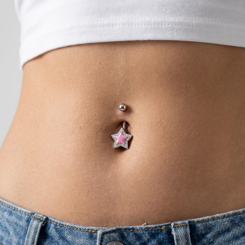 Stainless Steel Pentagram Star Belly Button Rings Shiny Navel Piercing Jewelry Sexy Belly Rings For Women Girls