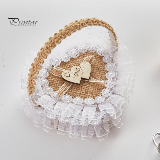 Tragbare Ringbox in Herzform, Spitzendekor, Eheringkissen, Innenteil aus weichem Schaumstoff, Ringkorb mit Tragegriff