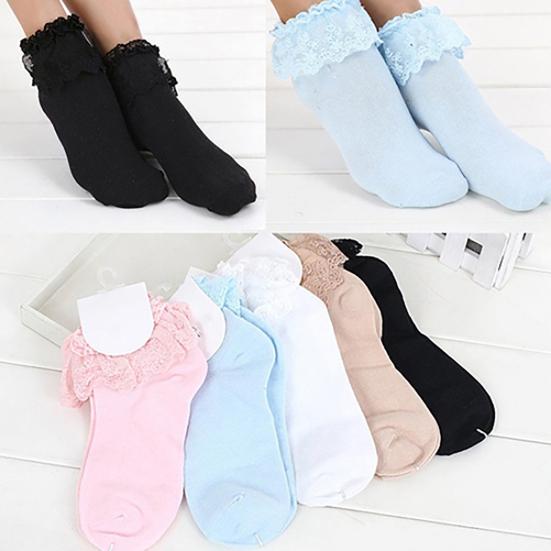 Lace Socks 1 Pair Cotton Skin-friendly Colorfast Patchwork Princess for Daily Life