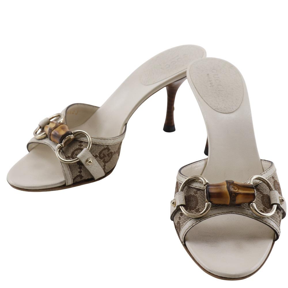 

GUCCI Bamboo Bit Mule 138713 White GG canvas Women Used
