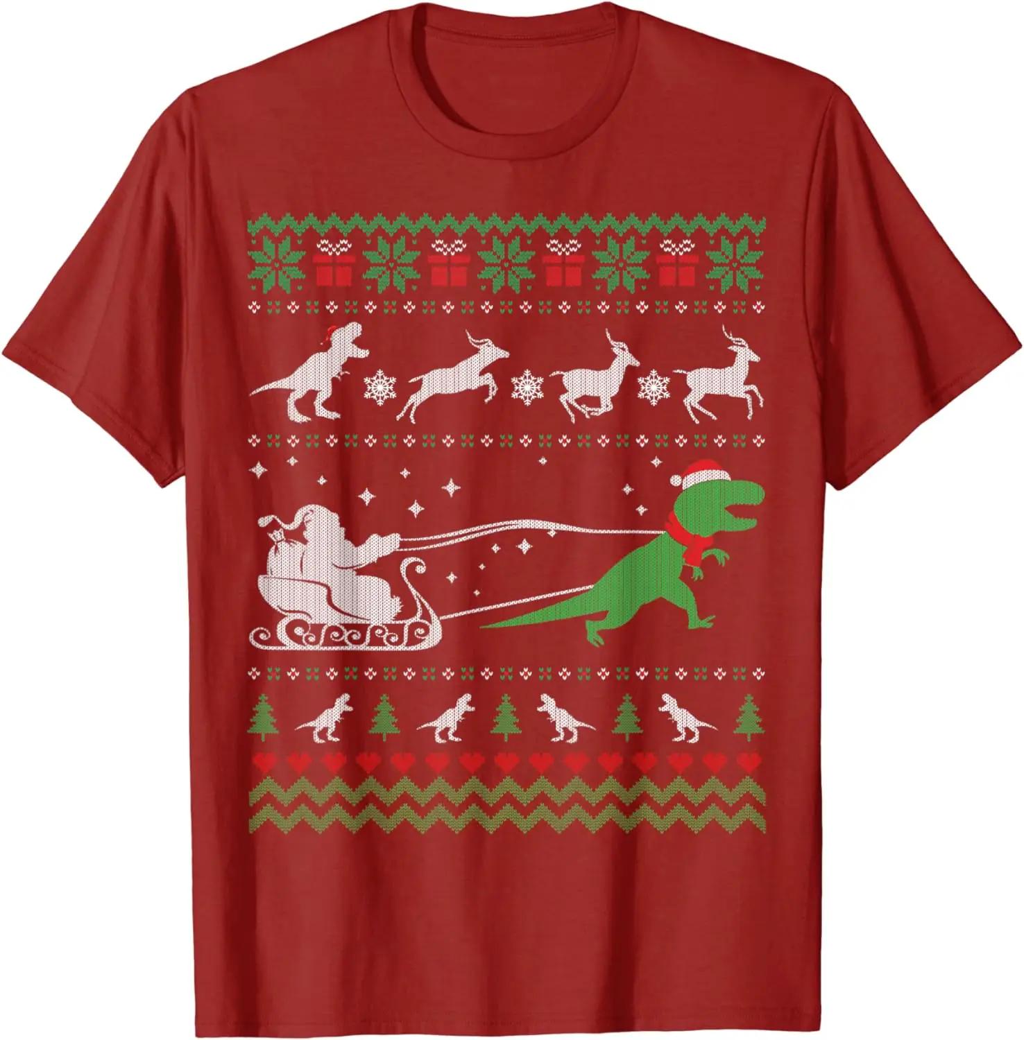 Santa Dinosaur Sleigh Ugly Christmas Sweater TShirt 100 Cotton ONeck Summer Short Sleeve Casual Unisexs Tshirt Size S3XL S