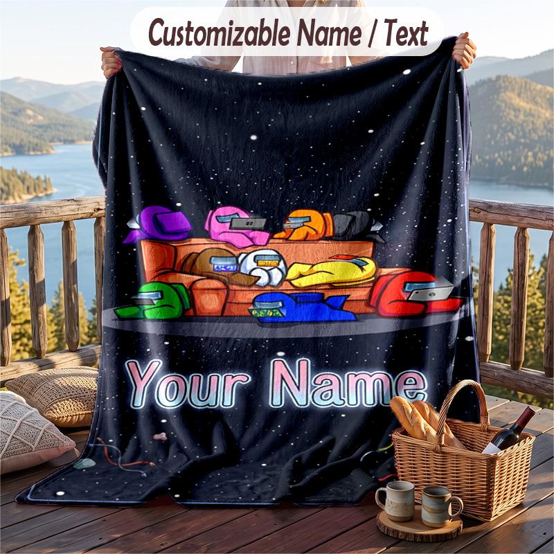 Among Us Flannel Blanket, Personalized Custom Name Text, Soft Warm Plush Throw Blanket For Gift