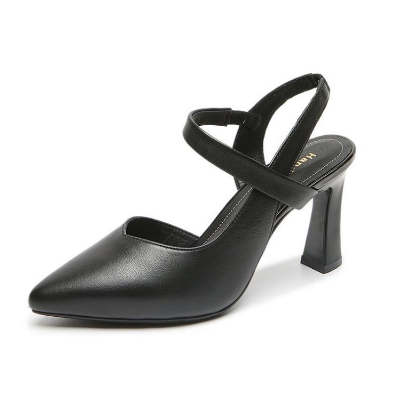 High Heel Pointed Sandals Women's New Thick Heel Medium Heel with Bag Head Fashion Women's Shoes Versatile