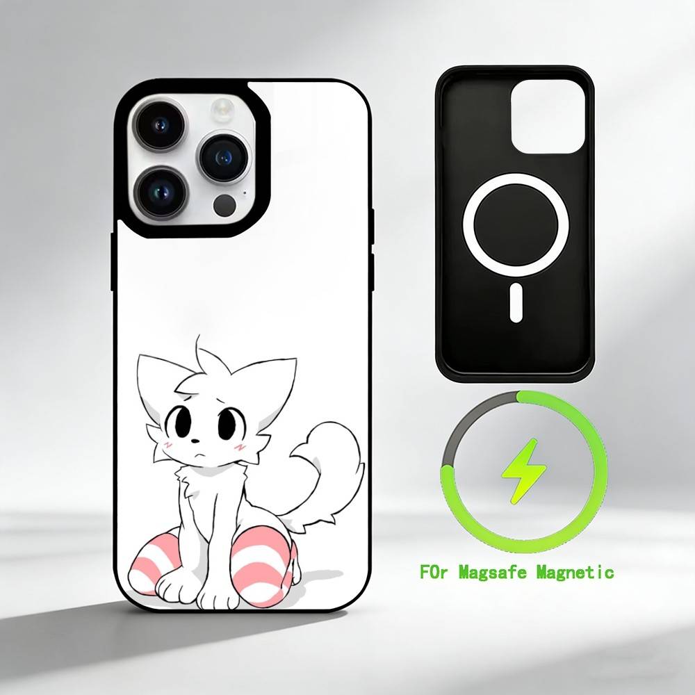 C-Cute cat man Phone Case For iPhone 17 16 15 14 13 12 Pro Max Plus for Mirror Wireless Magnetic Cover