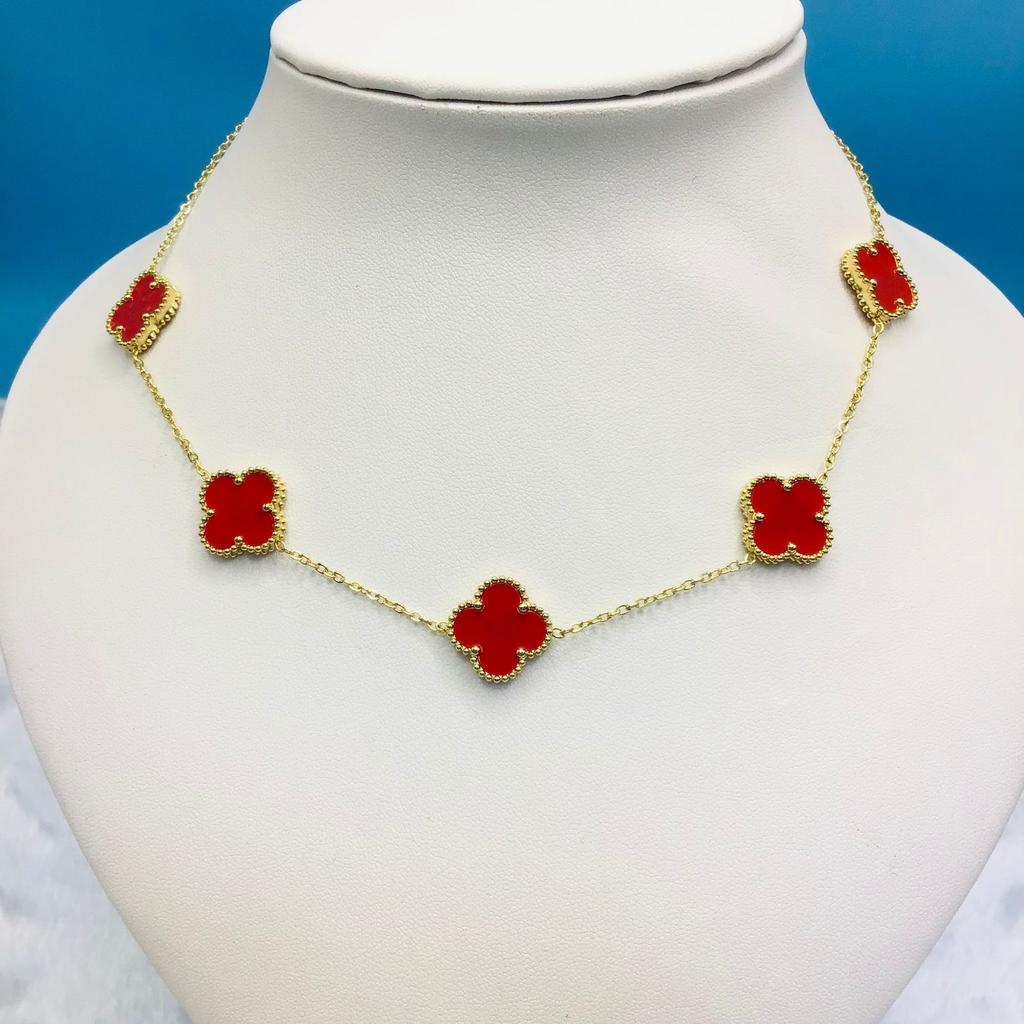 Titanium Steel 15Mm Clover 18K Five Flower Necklace Double Sided Lucky Four Leaf Clover Side Slotted Necklace