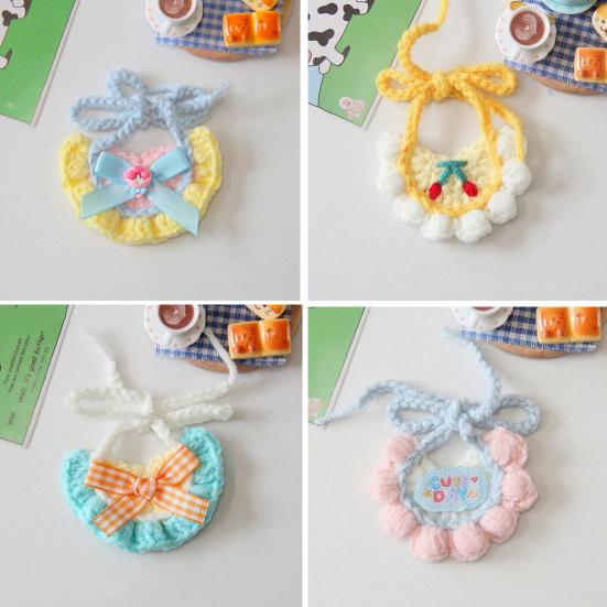 Knitted Cat Bib Adjustable Cute Pet Bib Soft Breathable Pet Bib with Bow Flower for Cats And Small Dogs Photo Prop