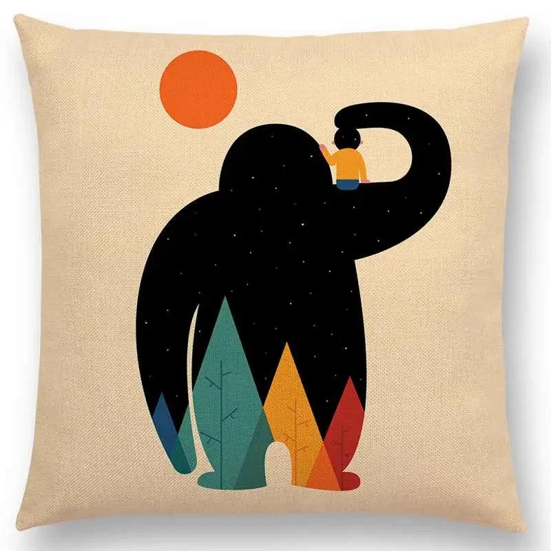 Latest Day Night Sun Moon Child With Animals Friends Wolf Bear Elephant Rabbit Cushion Cover Home Decor Sofa Throw Pillow Case