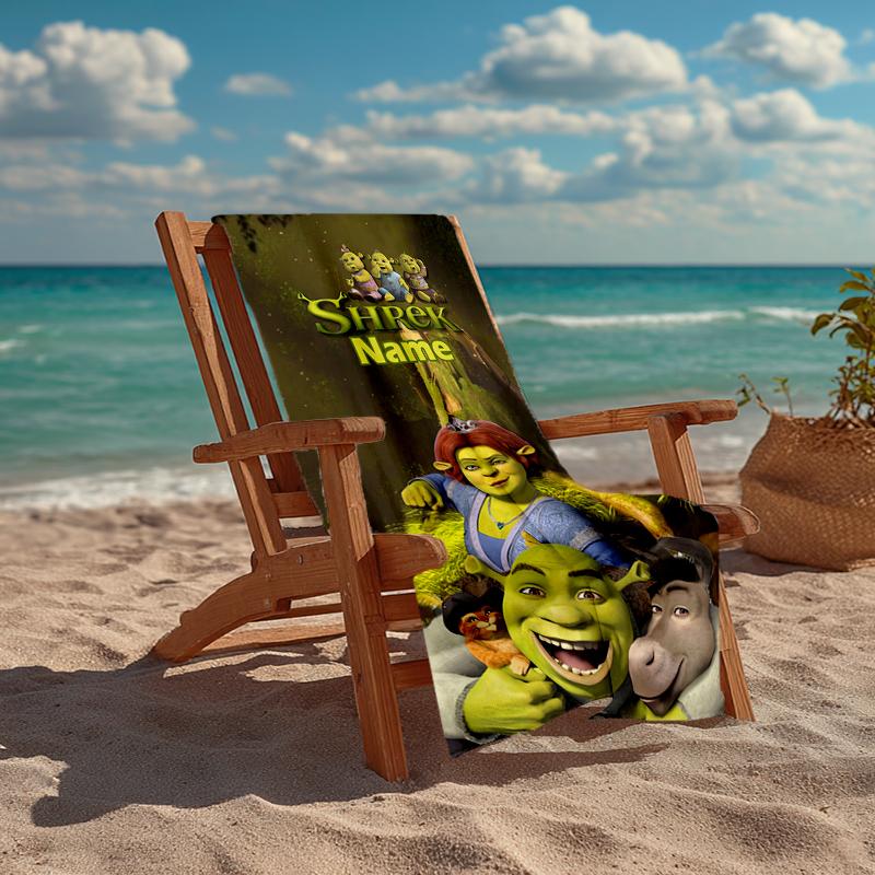 Custom Name Ultra-Soft Beach Towel with Shrek Theme,Ideal for Pool - Camping, Diving - Perfect Travel Essential, Vibrant Beach Towel.