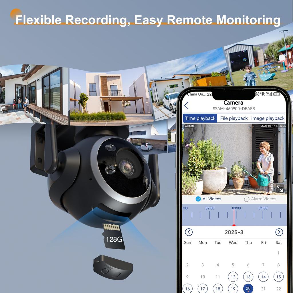 Ctronics Outdoor Security Camera Set of 2K Auto AI Human 8 Preset Color Night Vision Spotlight Remote 128GB Micro SD Card IP66 4, WiFi, 3MP, Tracking,