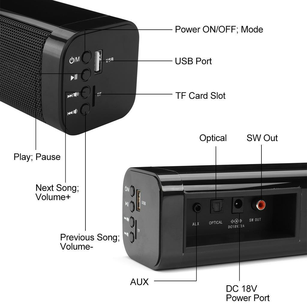 40W 5.0 Ses Çubuğu Siyah Ayrılabilir Bluetooth Hoparlör Süper Bas Ev Sinema Sistemi TV PC İçin ABD Fişli