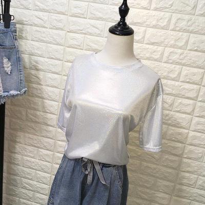 Color-Changing Reflective Sparkly Women's Loose Mid-Length Square Dance T-Shirt