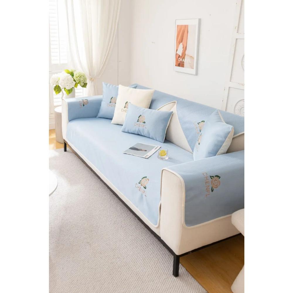 

Living Room Anti-slip Flower Embroidery Couch Sofa Cover Summer Ice Silk Sofa Cushion Cover Slipcover Funda Cojin 70X70