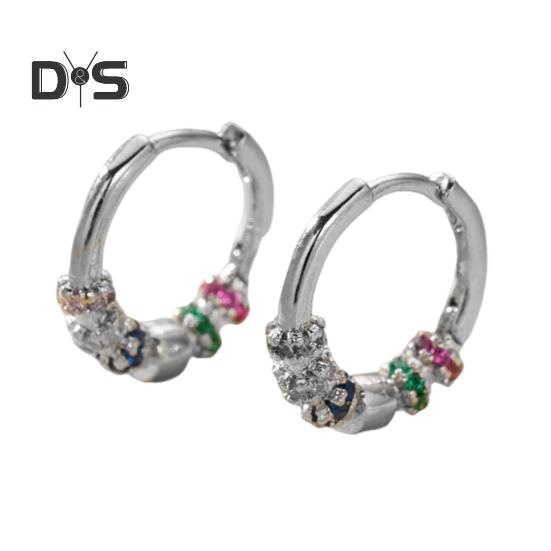 1 Pair Women Huggie Earrings Polished Colorful Flower Cubic Zirconia Small Ear Hoop Lightweight Metal Ear Jewelry for Daily Wear Dating Party