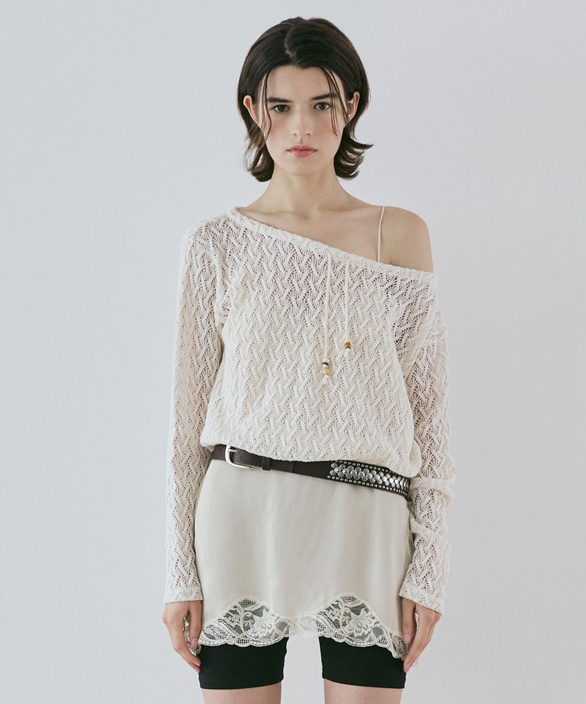 Baillie Crochet Off-Shoulder Knit (Ivory)