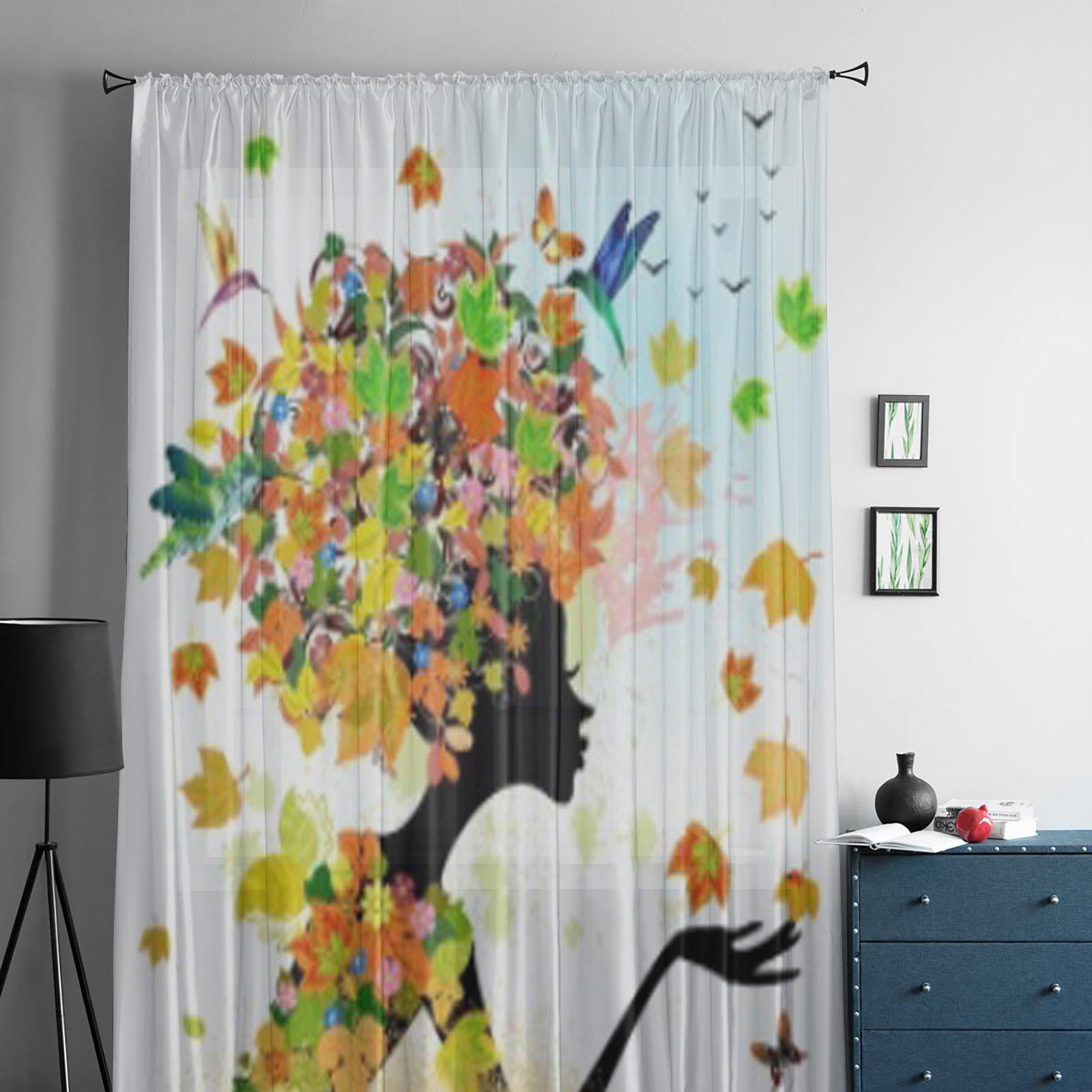 Девушка Мода Цветы Осень Тюлевые Шторы для Гостиной Прозрачная Штора Спальня Вуаль — фото 2