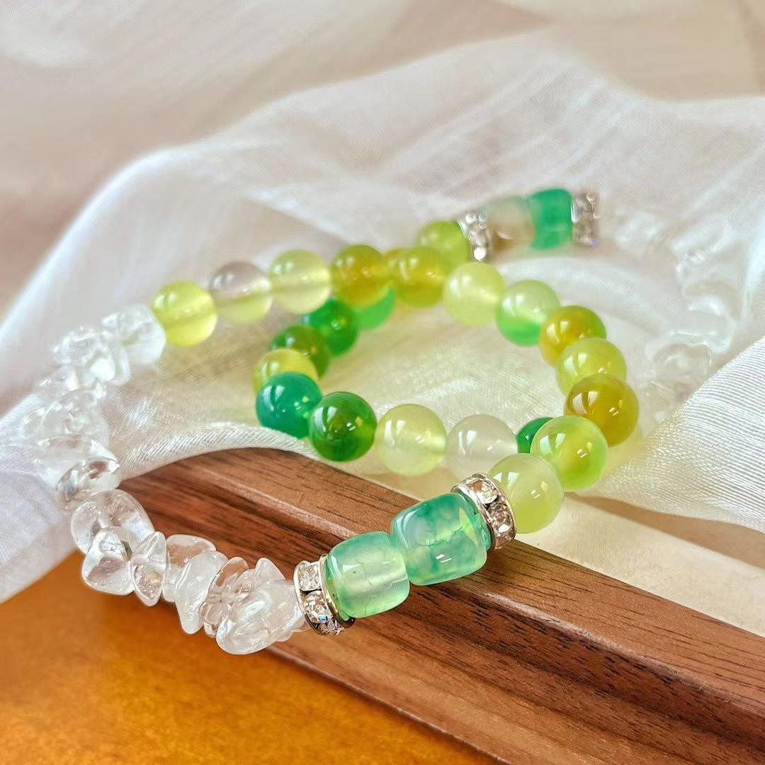Retro Niche Natural White Crystal Natural Chalcedony Agate Bracelet Commuter Basic Korean Bracelet