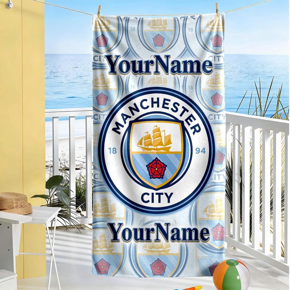 Manchester City Customizable Name Beach Towel Super Soft Microfiber Quickdry Fabric