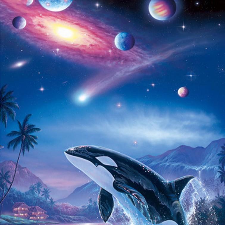 5D Diamond Painting Diy Round Diamond Full Diamond Living Room Bedroom Children'S Underwater World Dolphin Hanging Painting Nordic Wind Bright Diamond