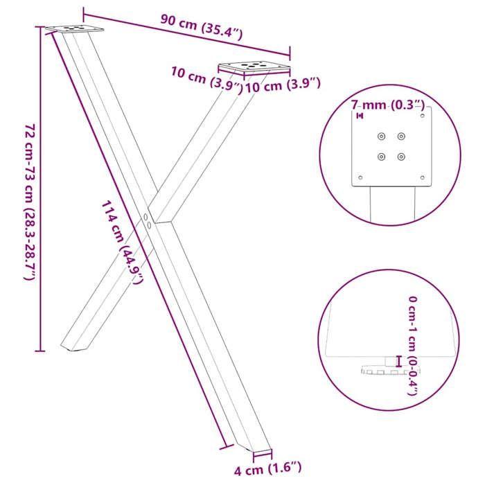 VidaXL Pieds de table à manger en forme de X, 2 pièces, noir, 90 x (72-73) cm, acier 4012924