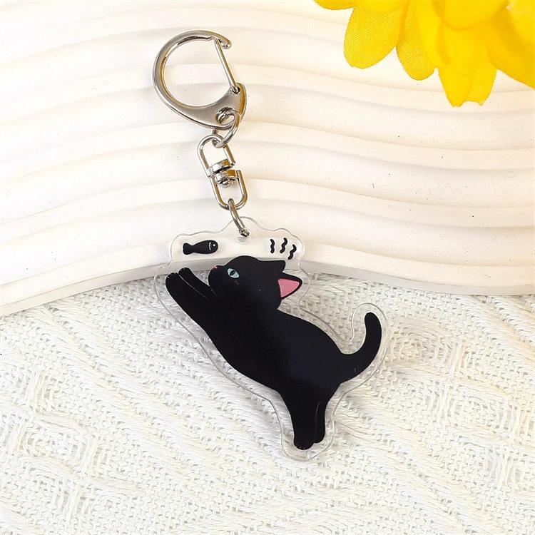 Lovely Cat Keychains Cow Cat British Shorthair Acrylic Pendant Children Funny Keychains Girl's Schoolbag Ornament