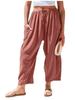 Elastic waisted pleated high waisted wide leg pants, loose casual cotton and linen pants