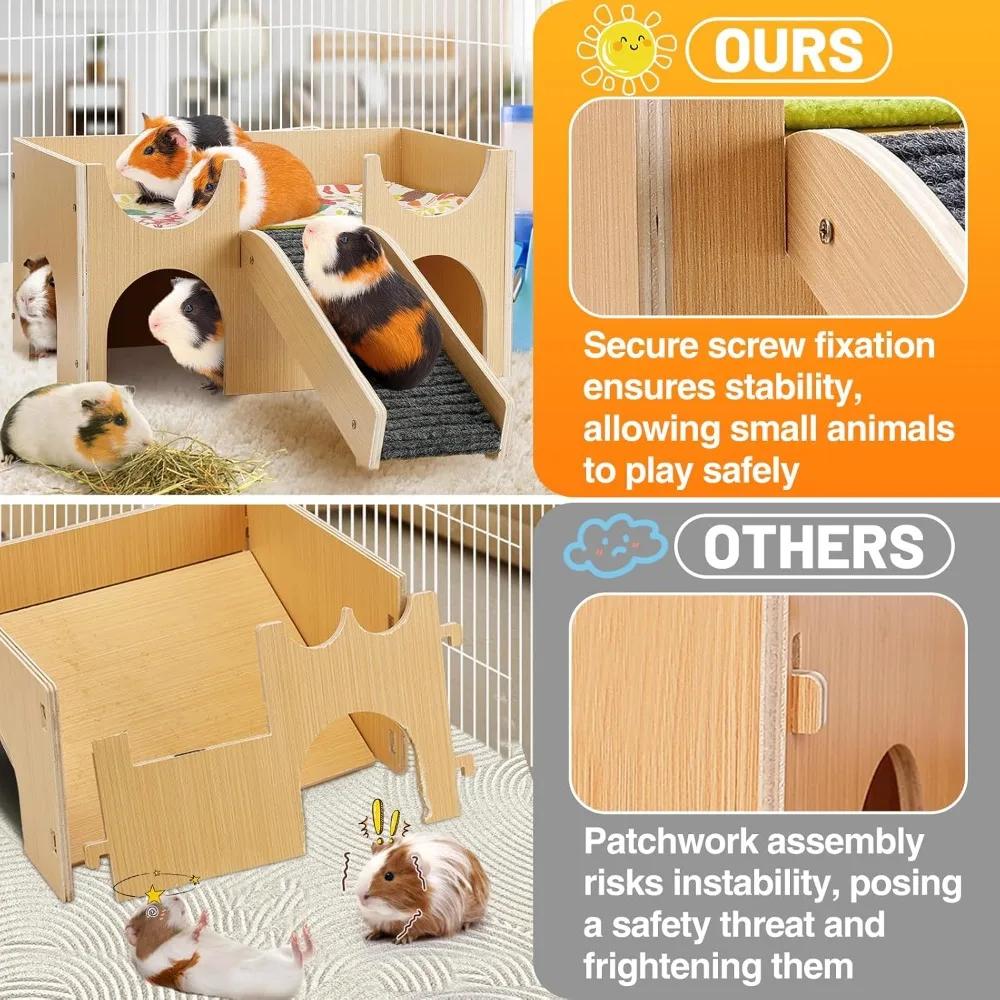 Premium Wooden Guinea Pig House | 2-Level Small Animal Hideout with Stairs | Quick Assembly for Hamsters/Rabbits/Chinchillas