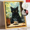 DIY Framed Pearl Bead Art Kit Black Cat Coffee Cup Pattern Sparkling Canvas Painting Set Relaxing Handmade Craft Gift Decor Home Supplies