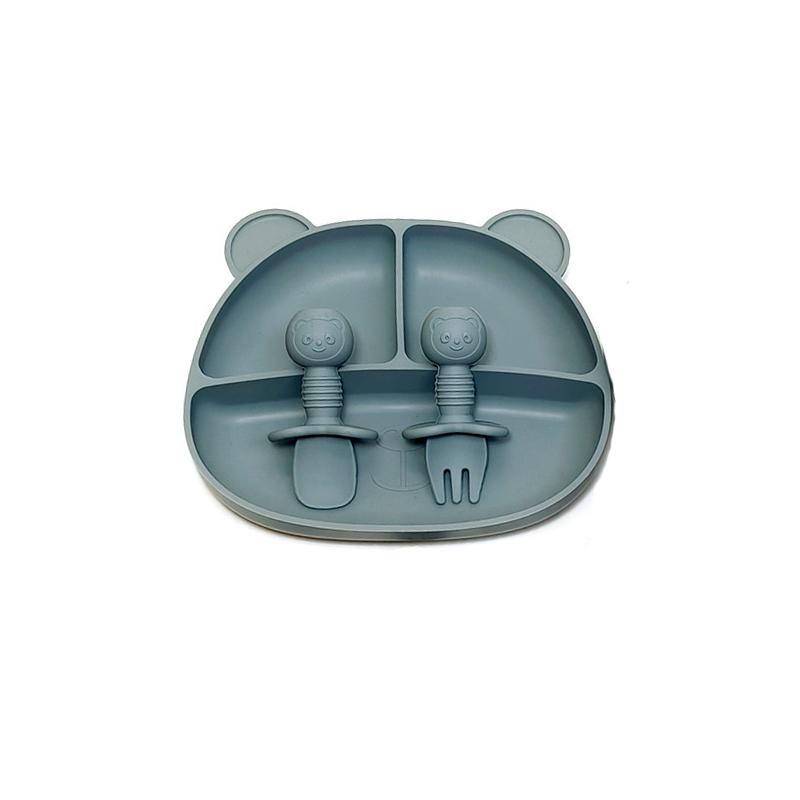Children's Dinner Plate Bear Compartment Plate Bear Bowl Learning Cup with Suction Cup Autonomous Feeding Training Bowl and Plat