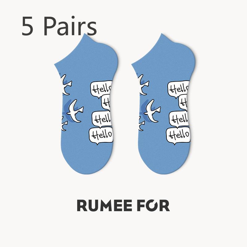 

5 пар женских весенних и летних тонких дышащих носков-лодочек с неглубоким вырезом и низкой посадкой 5 Pairs синий