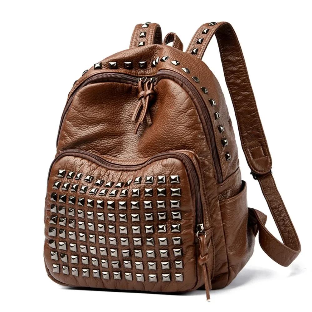 Super Cool Luxury Design Rivets Backpacks Soft Leather Large Capacity PU Backpacks Wear Resistant Punk Backpacks Unisex