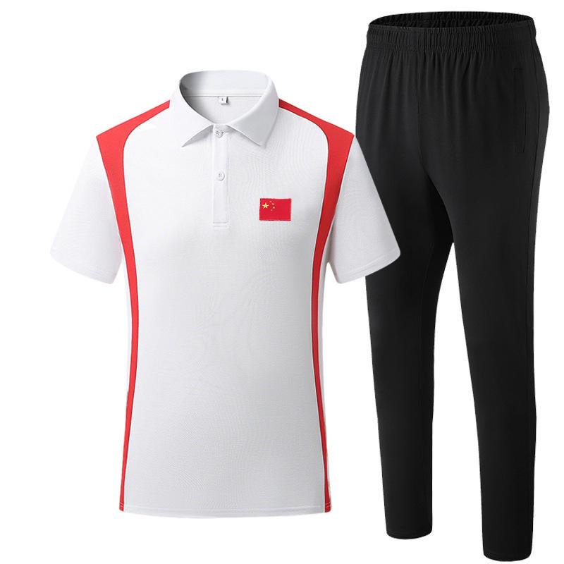 Chinese Team Sportswear: Lapel Short Sleeve Polo & Long Pants Set for Martial Arts Coaches 5XL