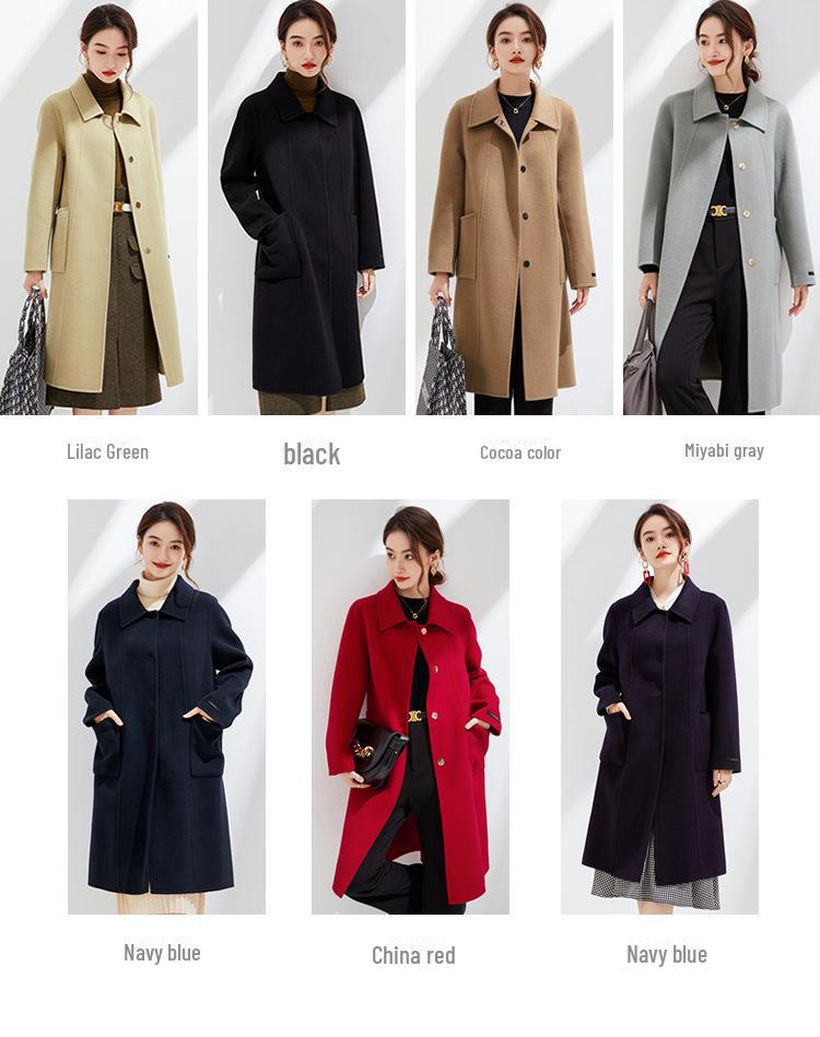 2024 Autumn/Winter Slim Fit Double-Faced Wool Coat, Large Size, Cashmere Blend