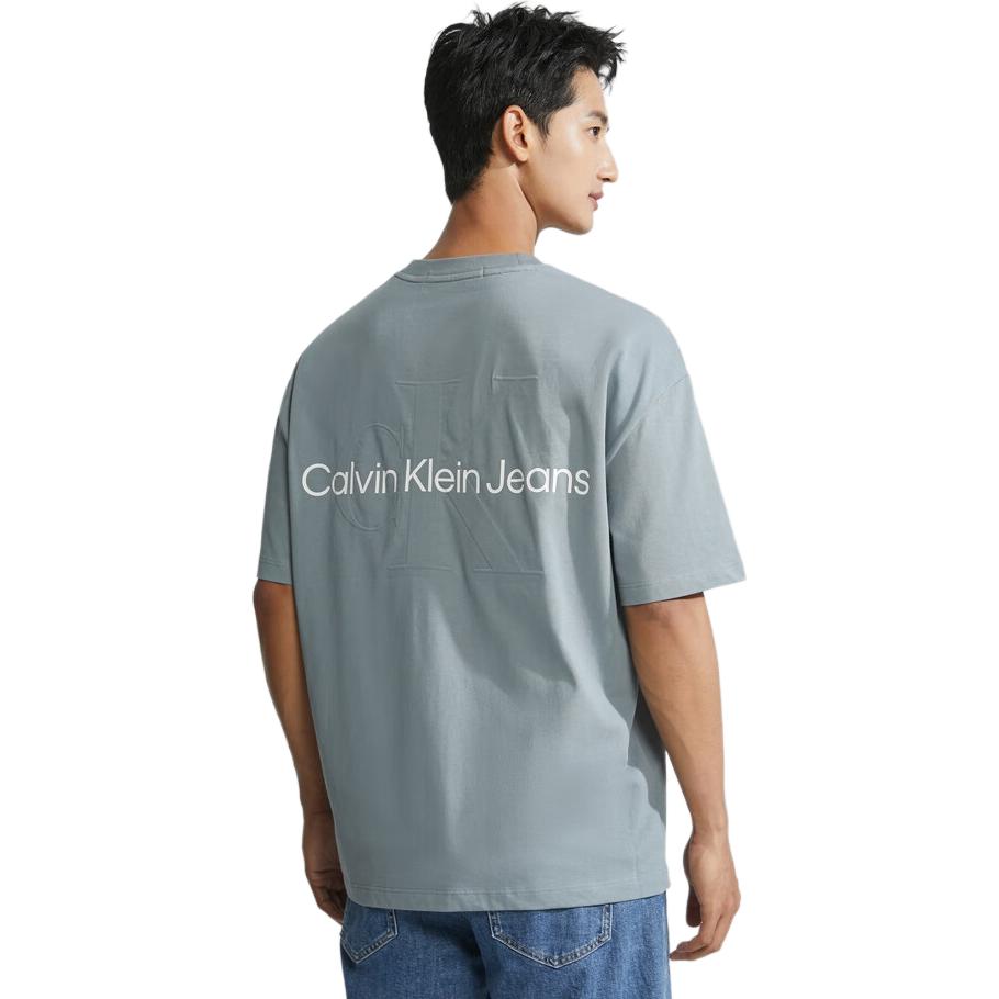 Calvin Klein Alphabet Logo Crew Neck Short Sleeve T-Shirt SS23 Unisex Tops Grey Blue J400280-PN6