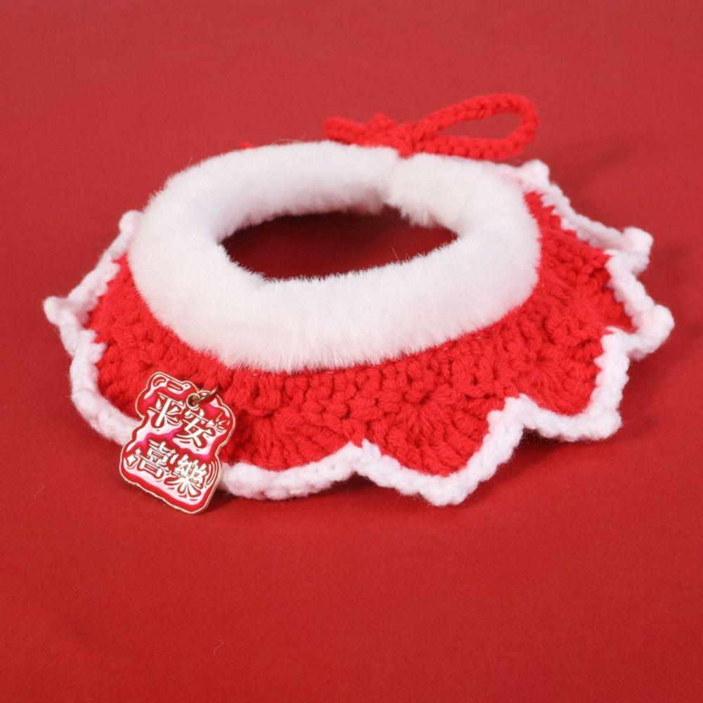 Entzückendes Neujahrs-Strick-Haustierhalsband im chinesischen Stil Rot Warm Katzenkrawatte Verstellbare Länge Katzenschal Party