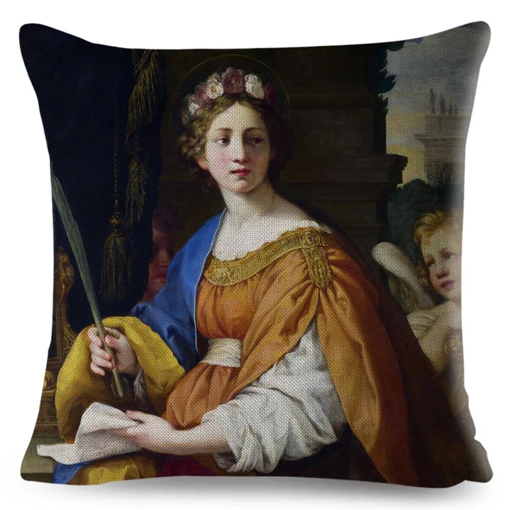 Husă de pernă pentru femeie în stil vintage, decor Europa, față de pernă cu imprimeu Lady Girl, husă de pernă din poliester pentru canapea, casă, mașină